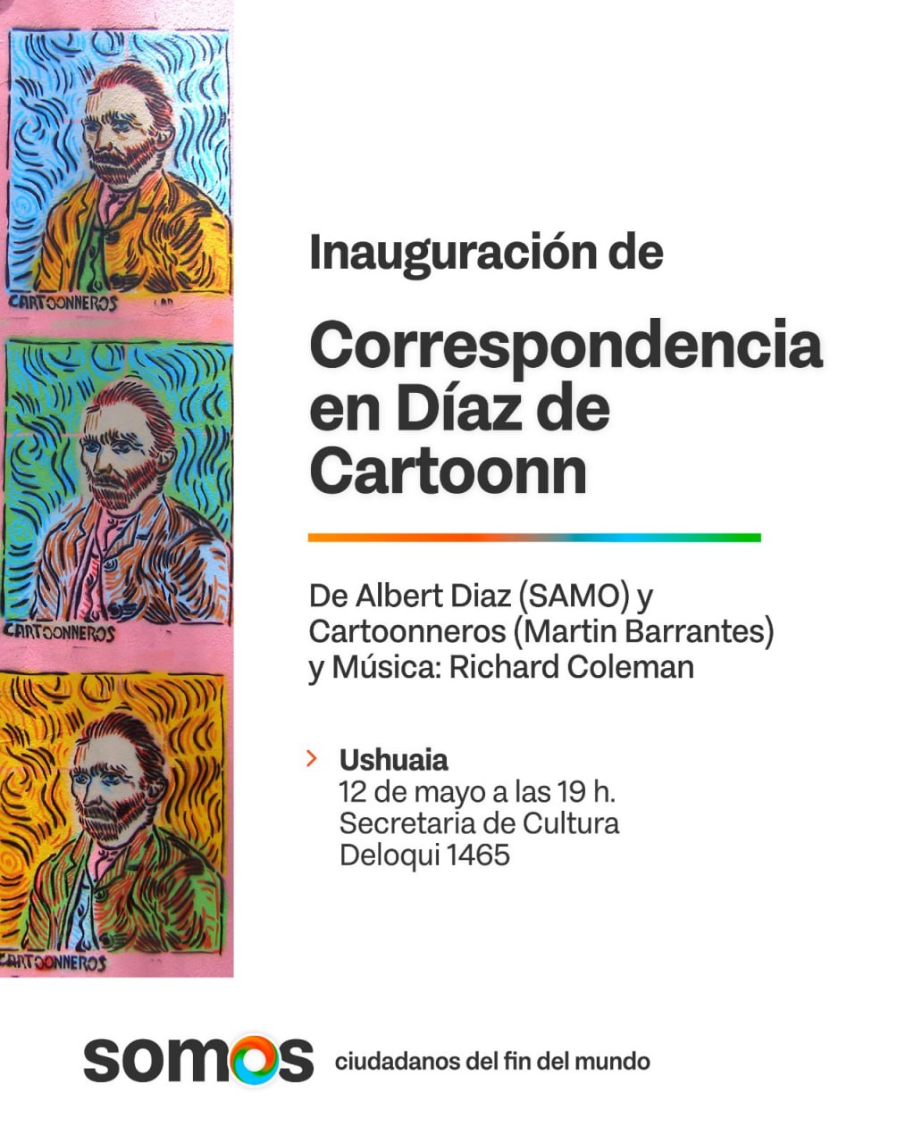 CULTURA TDF: EL ARTISTA MARTIN BARRANTES VISITA LA PROVINCIA EN EL MARCO DE LA INAUGURACIÓN DE SU OBRA “CORRESPONDENCIA EN DIAZ DE CARTOON”