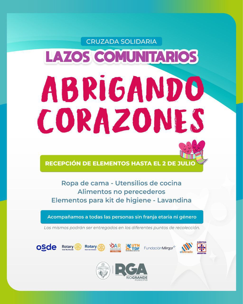 SUMATE A LA CRUZADA SOLIDARIA “LAZOS COMUNITARIOS, ABRIGANDO CORAZONES”