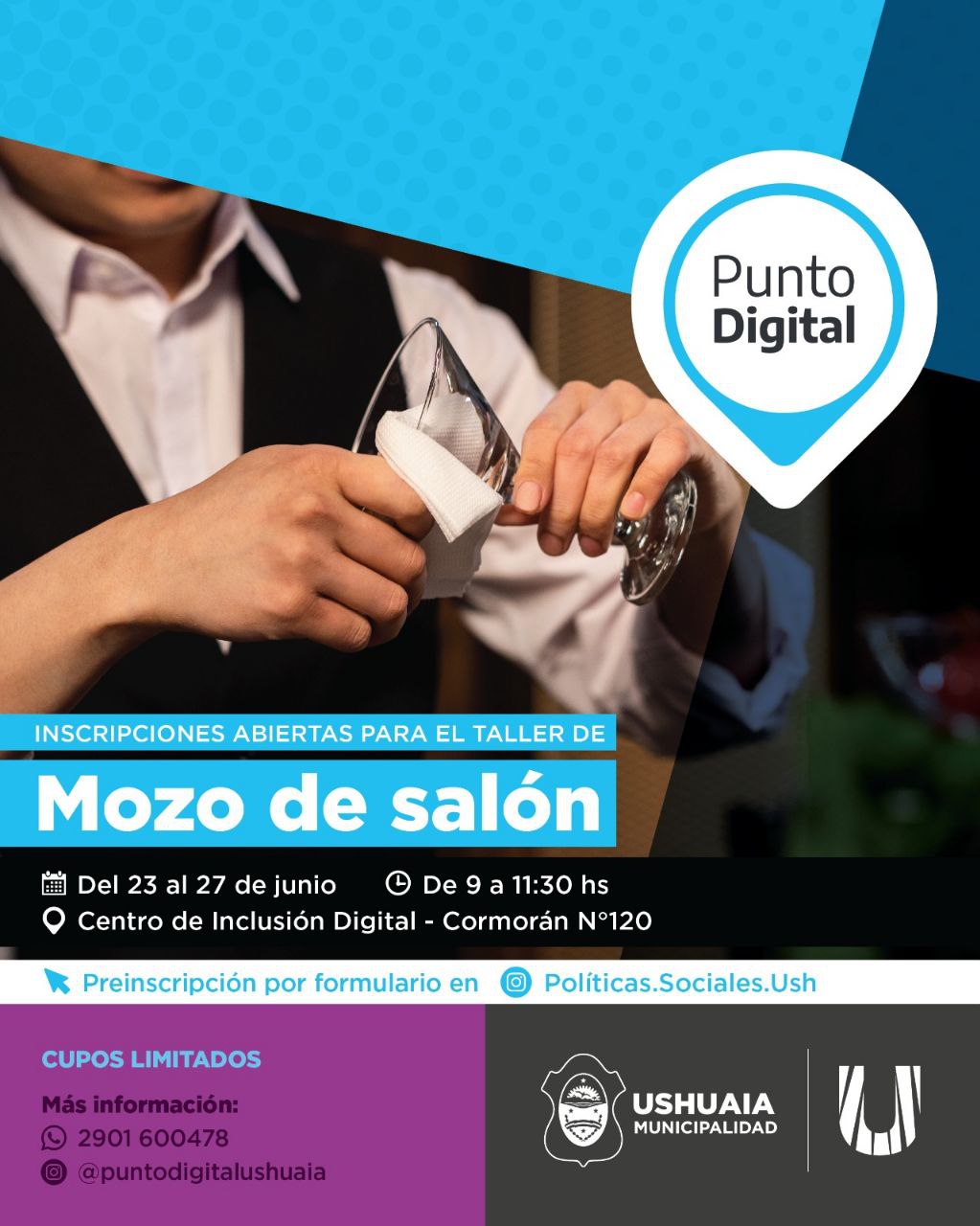 LA MUNICIPALIDAD BRINDARÁ UN TALLER GRATUITO DE MOZO DE SALÓN EN EL CENTRO DE INCLUSIÓN DIGITAL