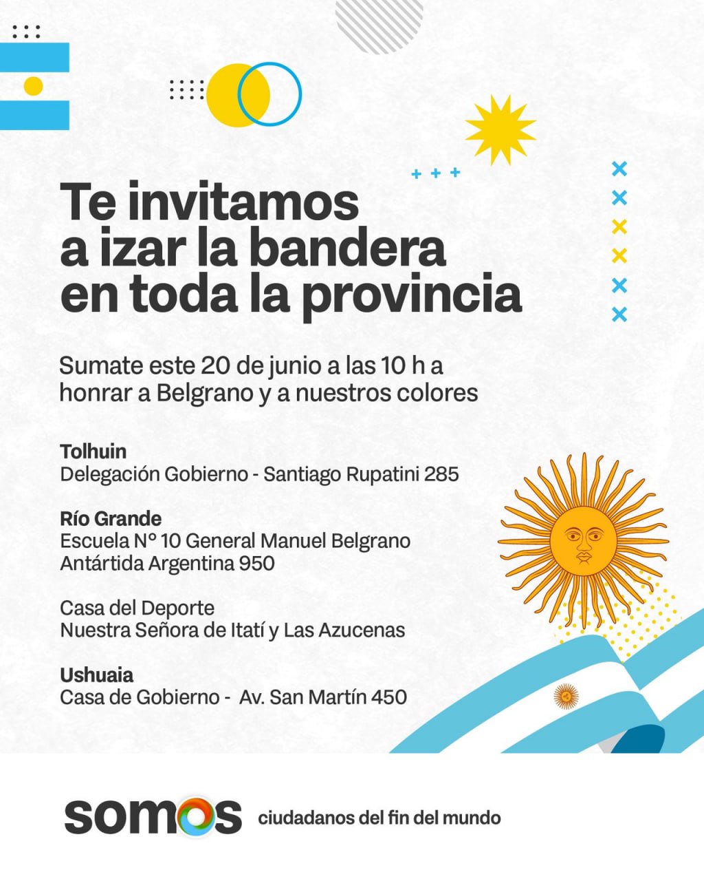 DÍA DE LA BANDERA: GOBIERNO INVITA A TODOS LOS FUEGUINOS A SER PARTE DEL IZAMIENTO PROVINCIAL