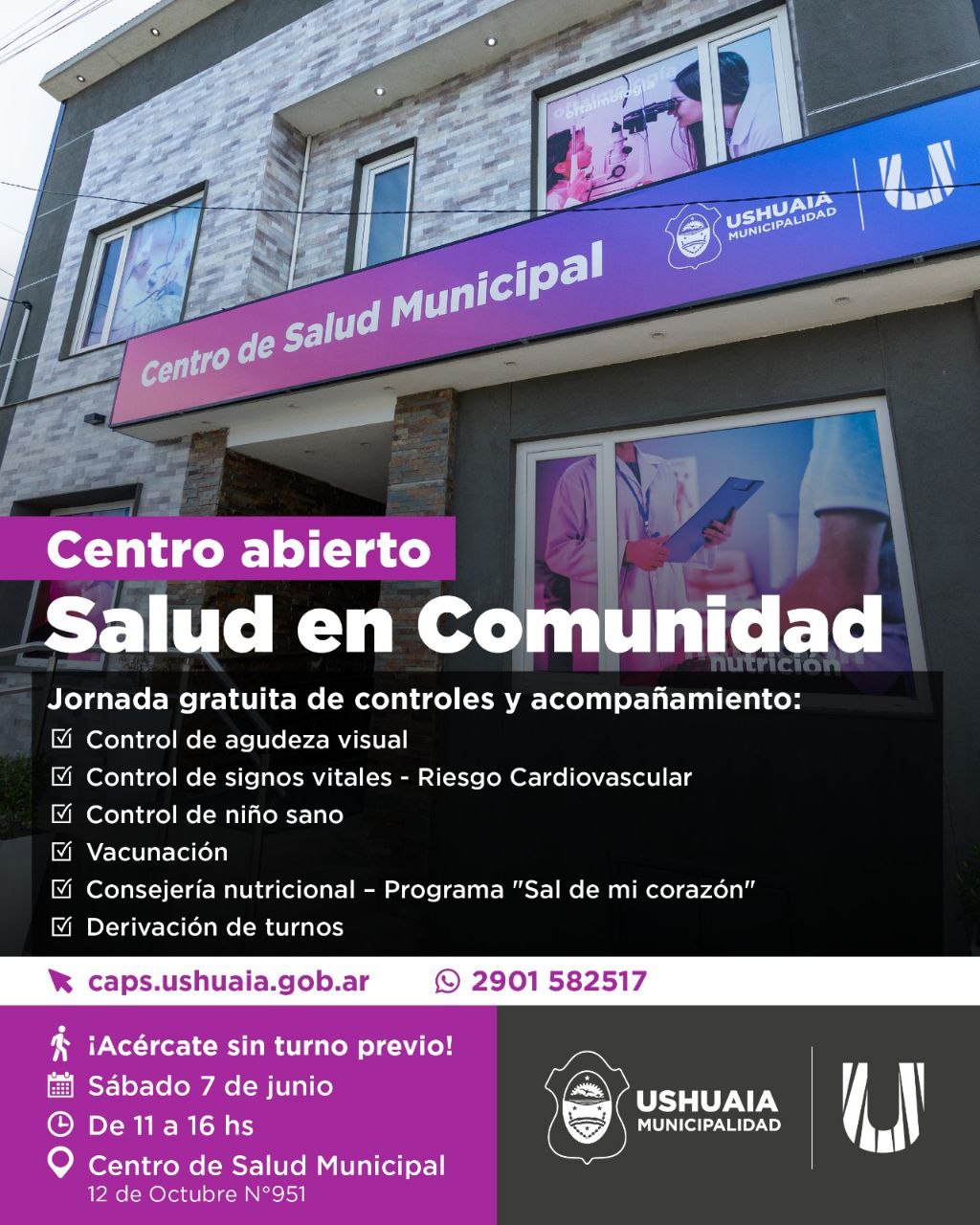 EL CENTRO DE SALUD DE LA MUNICIPALIDAD DE USHUAIA REALIZARÁ EL SÁBADO 7 JORNADA DE CONTROLES Y ACOMPAÑAMIENTO
