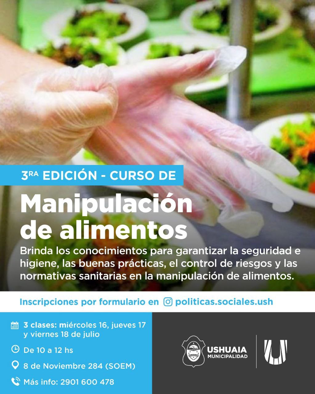 EL MUNICIPIO DE USHUAIA ABRIÓ LA PREINSCRIPCIÓN PARA UN NUEVO CURSO DE MANIPULACIÓN DE ALIMENTOS