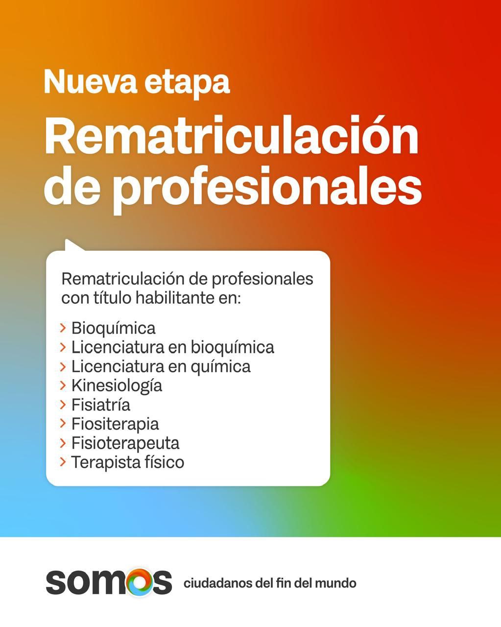 NUEVA ETAPA DE REMATRICULACIÓN DE PROFESIONALES DE LA SALUD
