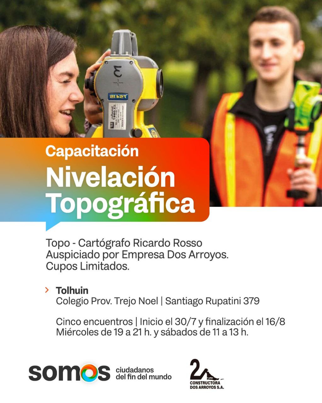 TOLHUIN SERÁ SEDE DE UNA CAPACITACIÓN EN NIVELACIÓN TOPOGRÁFICA
