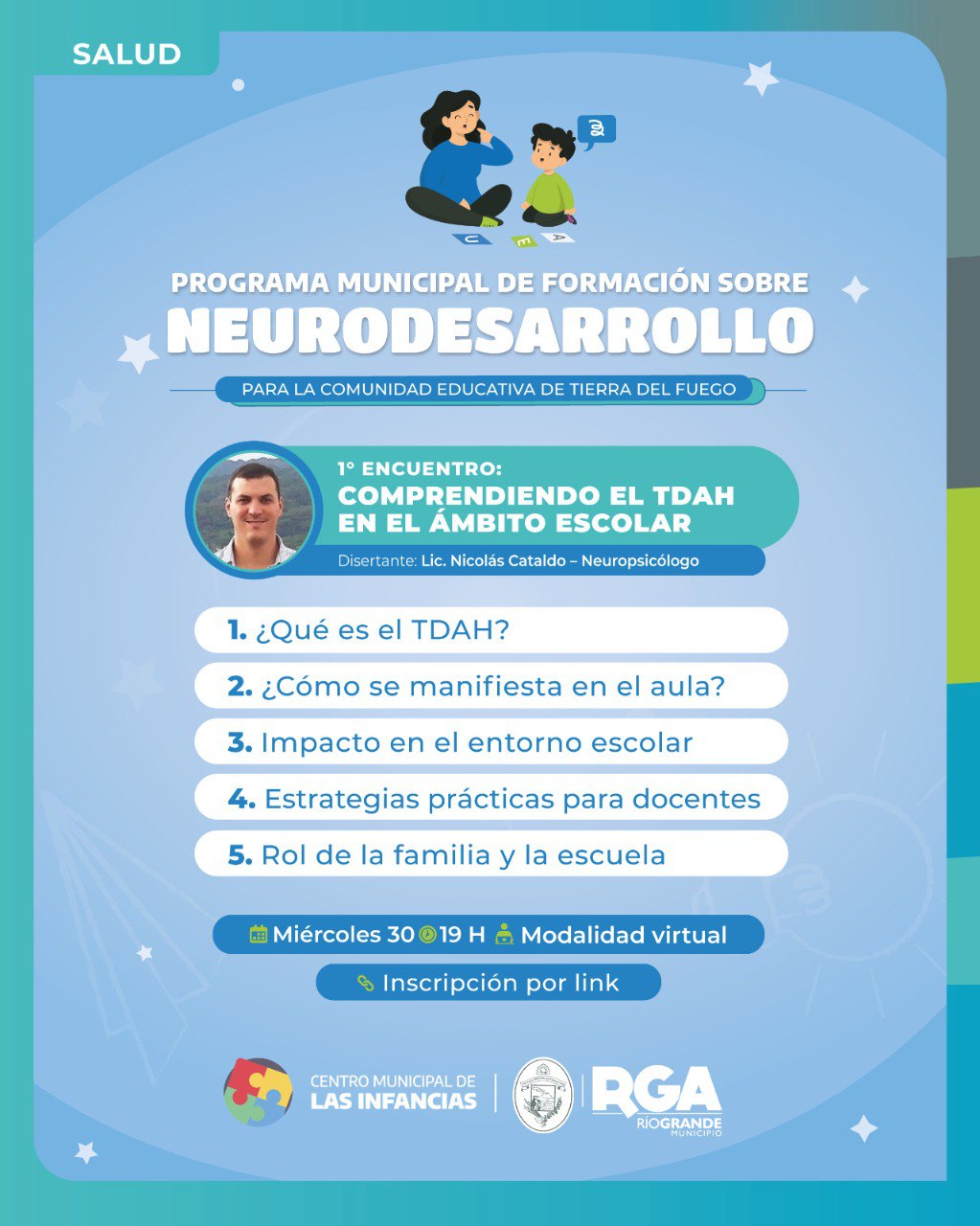 ESTÁN ABIERTAS LAS INSCRIPCIONES PARA EL PROGRAMA MUNICIPAL DE FORMACIÓN SOBRE NEURODESARROLLO PARA LA COMUNIDAD EDUCATIVA