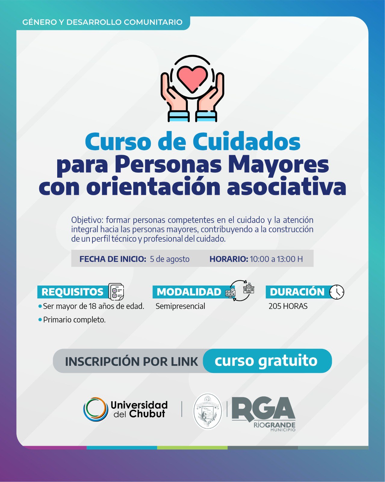 EL MUNICIPIO Y LA UNIVERSIDAD DEL CHUBUT LANZAN UN NUEVO CURSO DE CUIDADOS PARA PERSONAS MAYORES