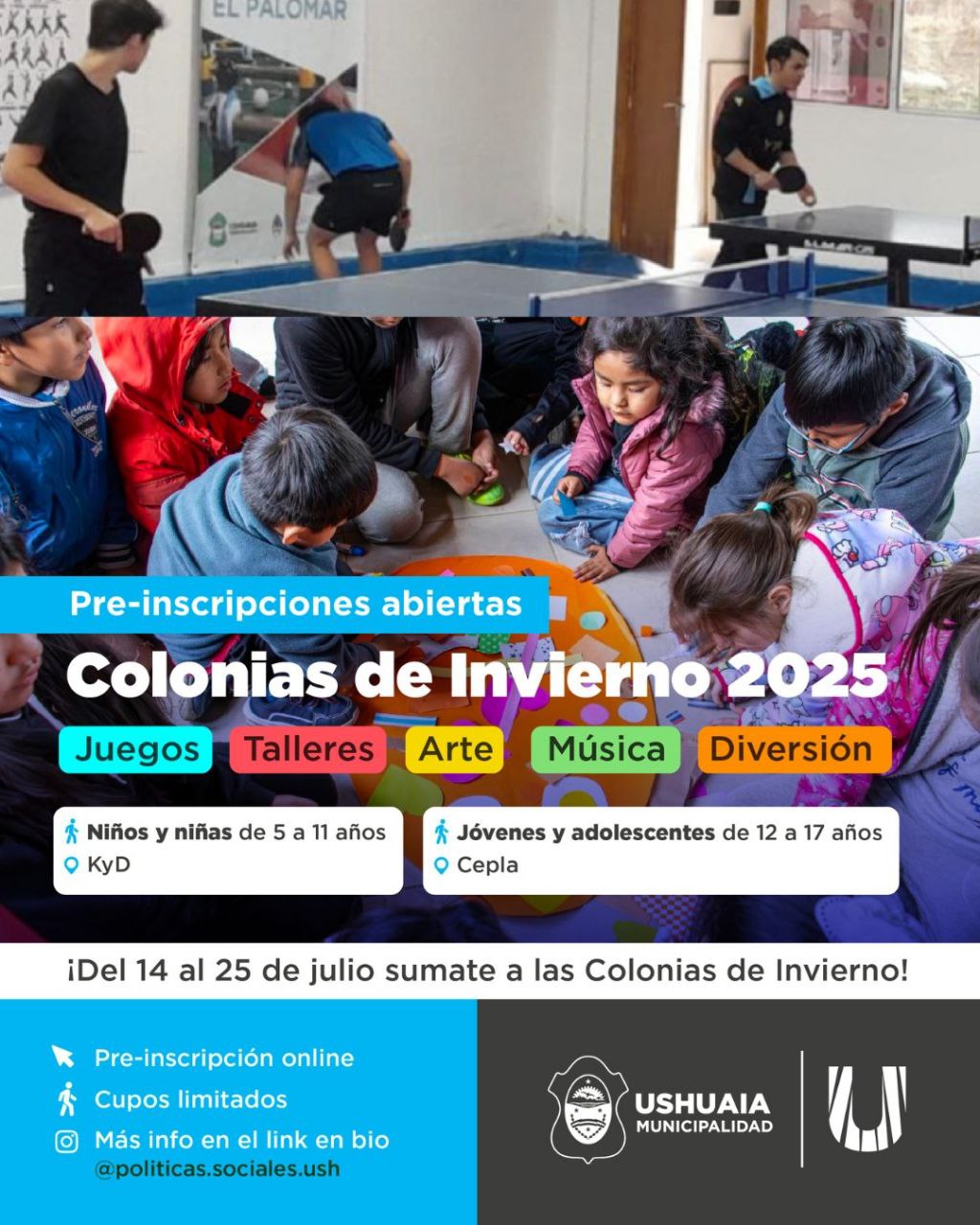 LA MUNICIPALIDAD HABILITÓ LA PRE-INSCRIPCIÓN PARA LAS COLONIAS DE INVIERNO