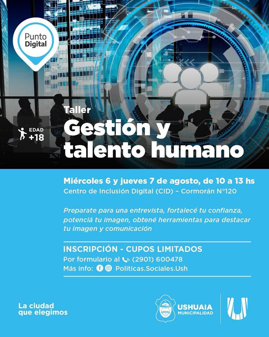LA MUNICIPALIDAD DE USHUAIA INVITA AL TALLER GRATUITO DE GESTIÓN Y TALENTO HUMANO