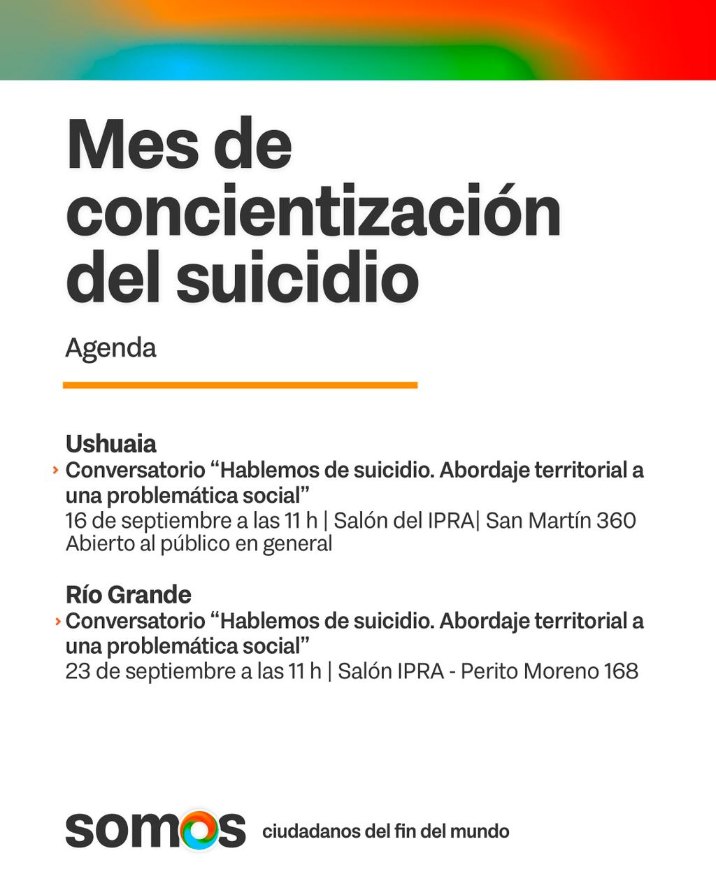 MES DE CONCIENTIZACIÓN DEL SUICIDIO: SE REALIZARÁN ESPACIOS DE DIÁLOGO Y CONVERSATORIOS EN LAS TRES CIUDADES