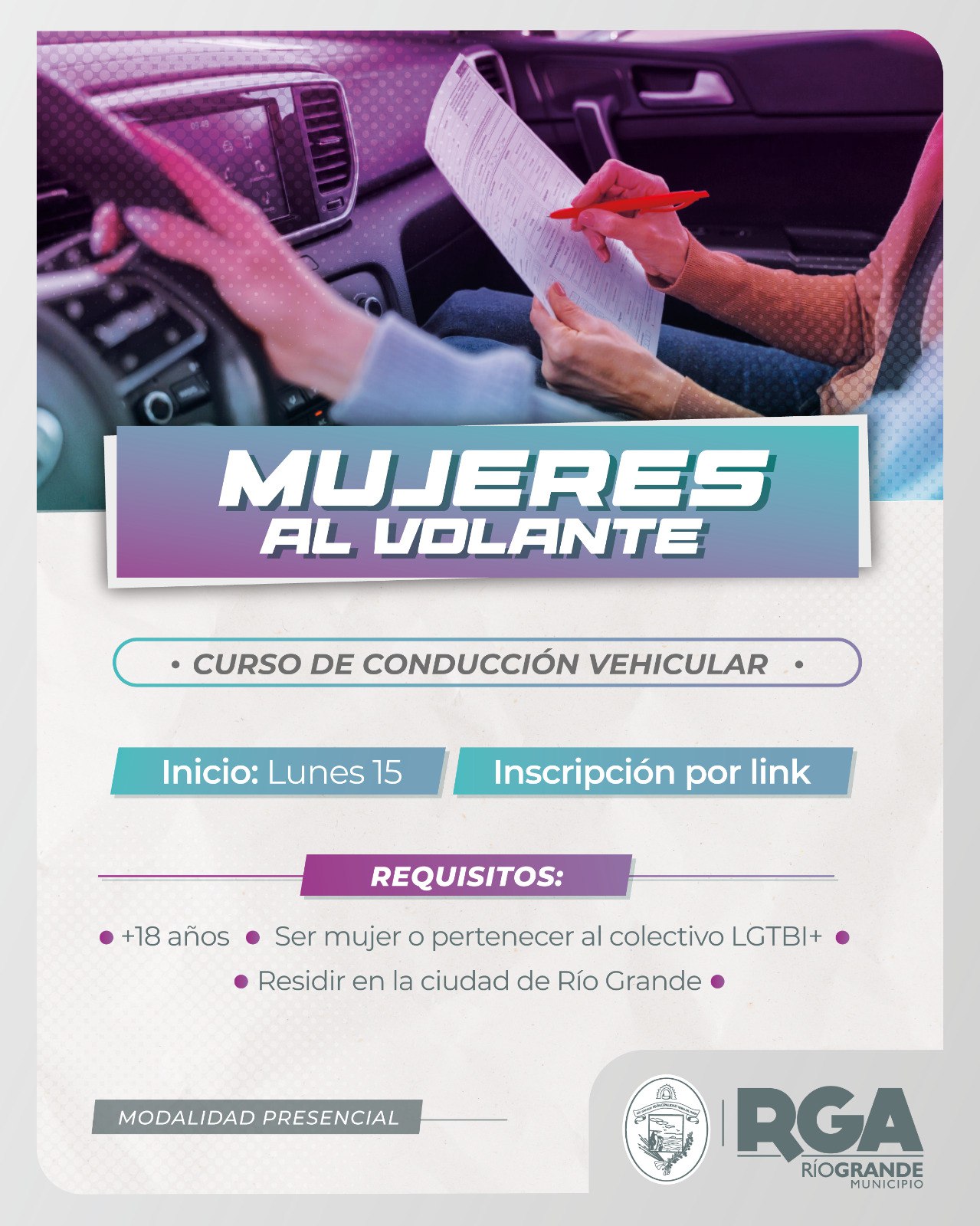 CURSO DE CONDUCCIÓN VEHICULAR PARA MUJERES Y COLECTIVO LGBTI+