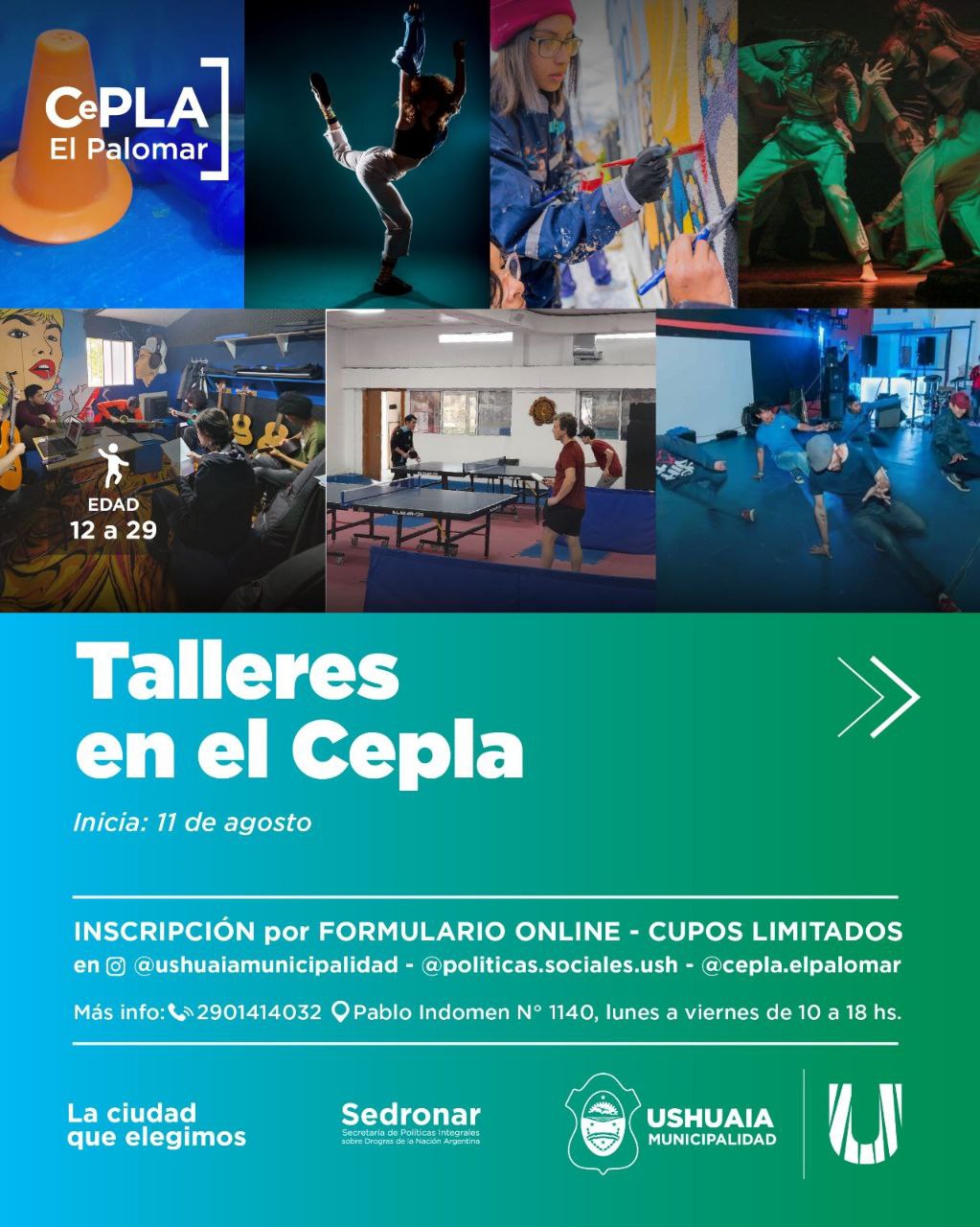 EL MUNICIPIO DE USHUAIA ABRIÓ LA INSCRIPCIÓN PARA LOS TALLERES DESTINADOS A ADOLESCENTES Y JÓVENES