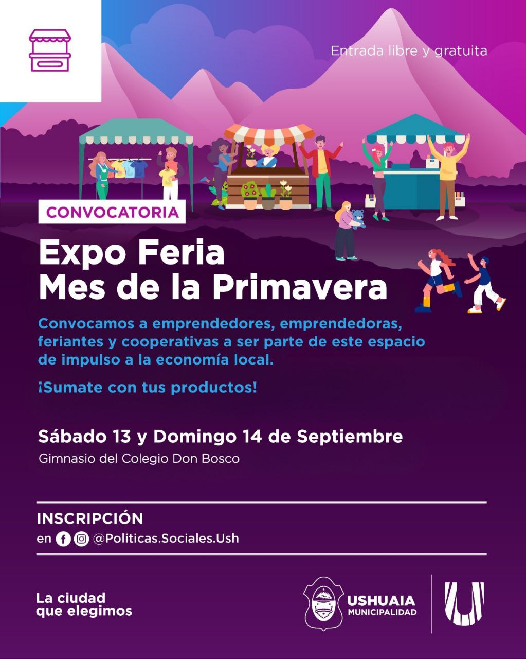 LA MUNICIPALIDAD INVITA A PARTICIPAR DE LA EXPO FERIA DEL MES DE LA PRIMAVERA EN EL GIMNASIO DEL COLEGIO DON BOSCO