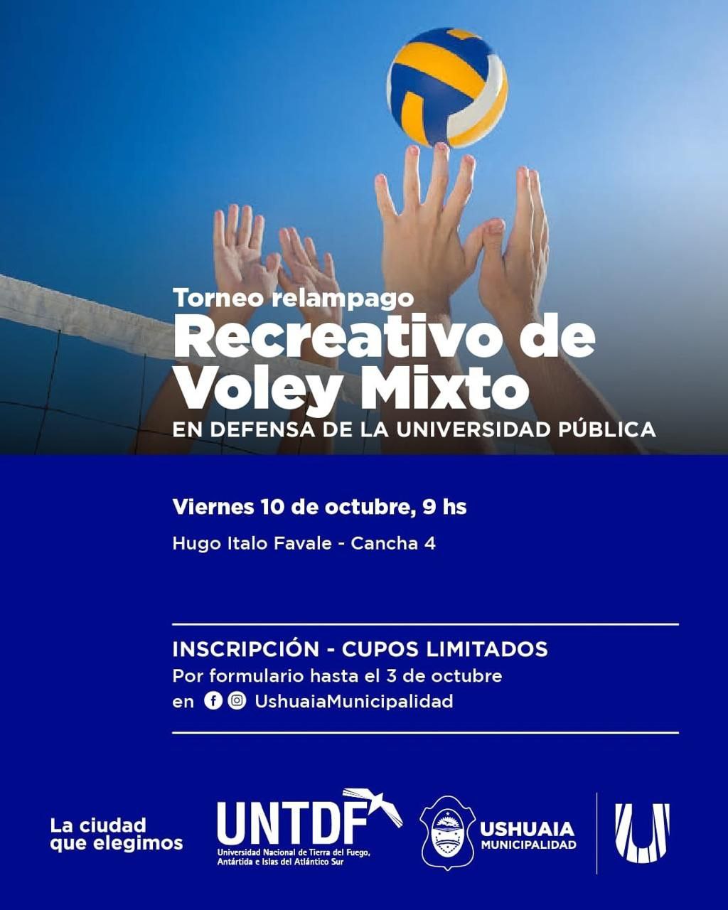 LA MUNICIPALIDAD DE USHUAIA Y LA UNTDF CONVOCAN AL TORNEO  RECREATIVO DE VÓLEY MIXTO EN DEFENSA DE LA UNIVERSIDAD PÚBLICA
