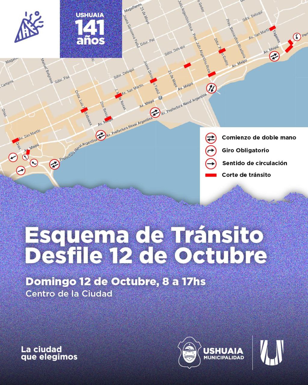 ESQUEMA DE TRANSITO PARA EL DESFILE POR LOS 141 AÑOS DE USHUAIA