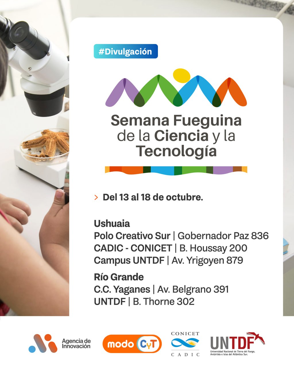 LLEGA LA SEMANA FUEGUINA DE LA CIENCIA Y LA TECNOLOGÍA
