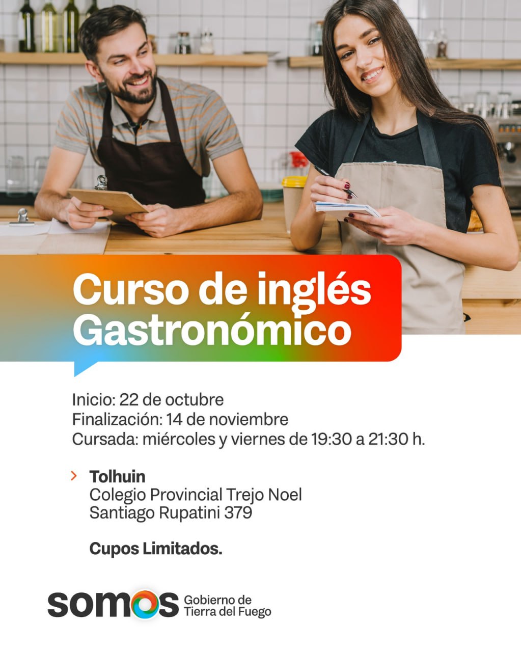 CURSO INTENSIVO Y GRATUITO DE INGLÉS GASTRONÓMICO EN TOLHUIN