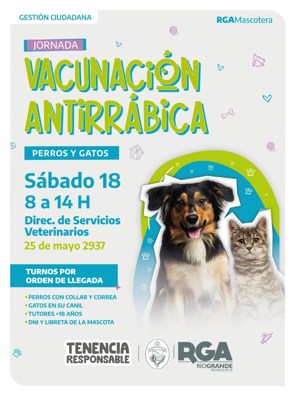 NUEVA JORNADA DE VACUNACIÓN ANTIRRÁBICA PARA MASCOTAS EN RÍO GRANDE