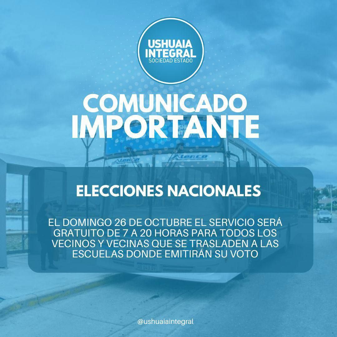 EN USHUAIA HABRÁ SERVICIO GRATUITO DE COLECTIVOS ESTE DOMINGO DE ELECCIONES LEGISLATIVAS NACIONALES
